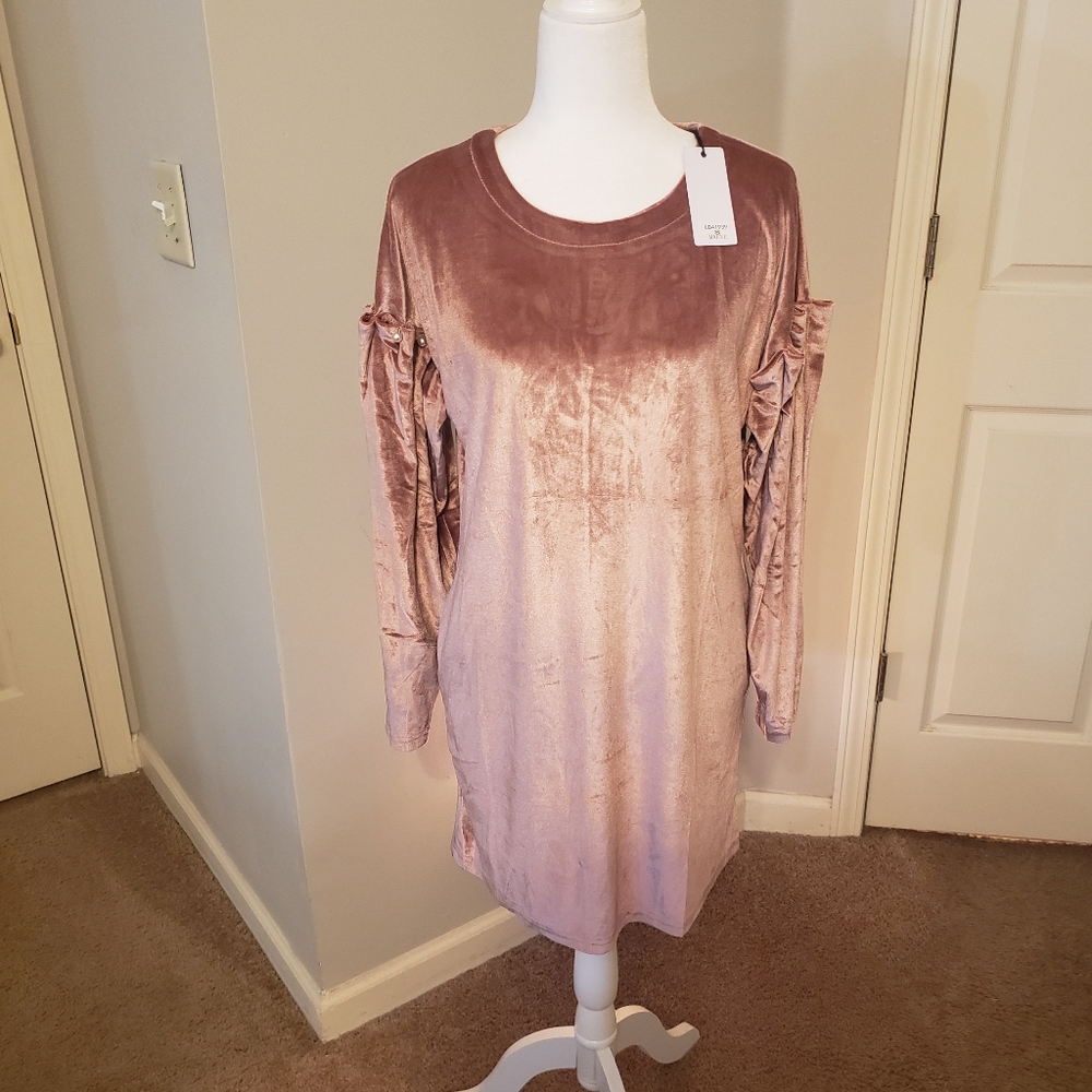Mauve Velvet Pearl Detail Sleeve Dress - Picture 10 of 10